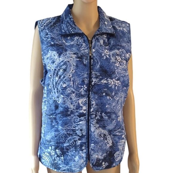 Allison Daley Women's Size 16P Blue Paisley Quilted Zip up Vest with Pockets - Picture 1 of 14